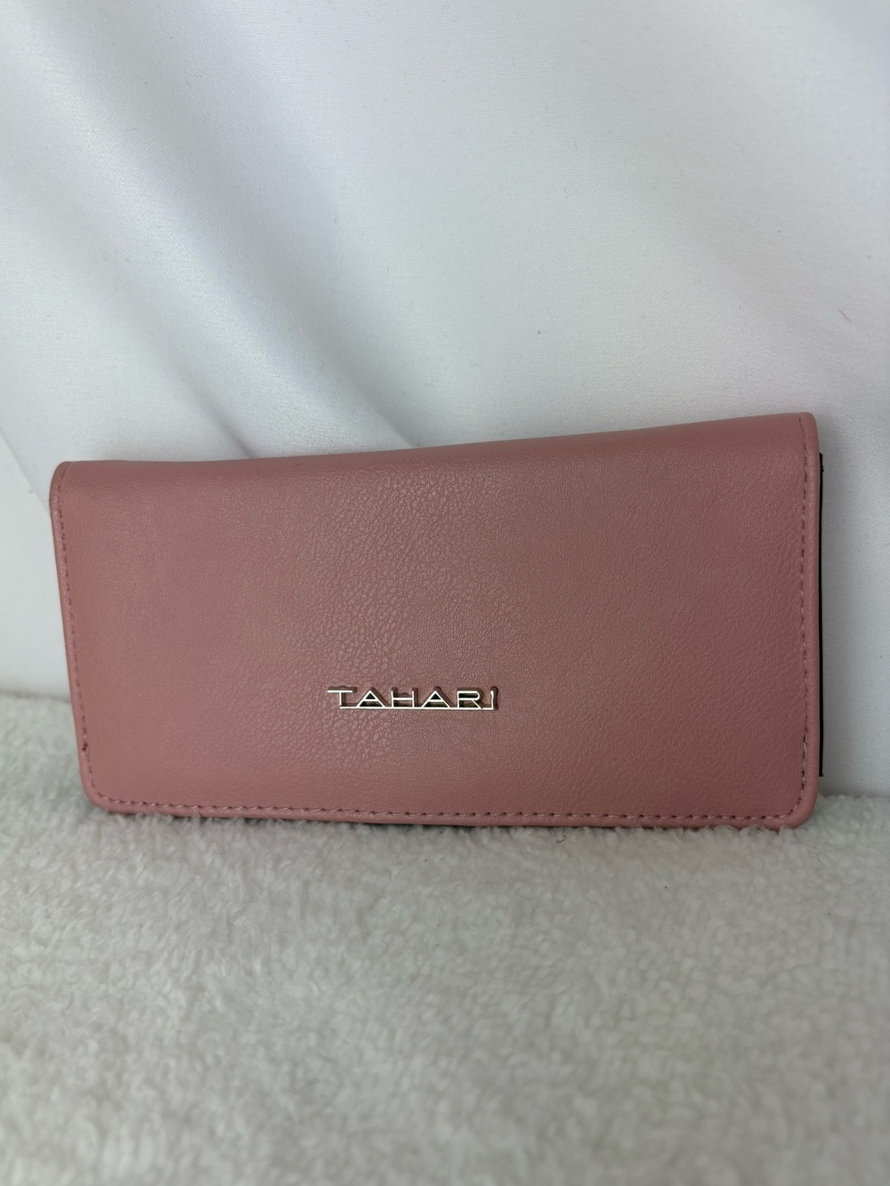 Tahari Blush Pink Fold-Over Wallet with Silver Logo